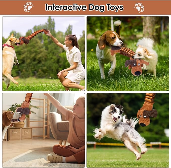 Squeaky Plush Dog Toys for Large Dogs with Squeaky and Crinkle Paper, Tug of War Pet Toys for Dogs, Interactive Pull Puppy Chew Toys for Small, Medium and Large Dogs
