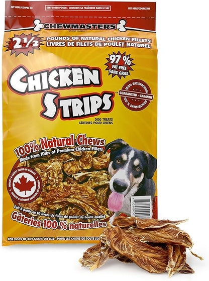 Chewmasters Chicken Strips Dog Treats - Made from Premium White Meat Chicken - All Natural - No Artificial Additives - Protein Rich Dog Snacks - Healthy Training Treats for All Breeds & Life Stages