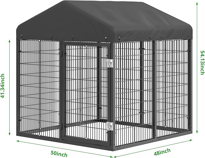 Petony Large Outdoor Dog Enclosure,Heavy Duty Dog Cage with Roof,Galvanized Steel Dog Kennel Fence with Double Safety Locks(4.2'L x 4'W x 4.5'H)