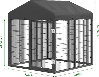 Petony Large Outdoor Dog Enclosure,Heavy Duty Dog Cage with Roof,Galvanized Steel Dog Kennel Fence with Double Safety Locks(4.2'L x 4'W x 4.5'H)
