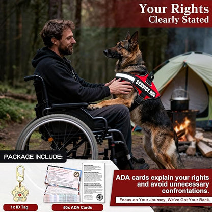 Opstin Service Dog Vest, ID Tag + 50 ADA Information Cards, Service Dog Harness in Sizes X Small to XX Large, Ruggedized Metal Tag, 2-Sided Service Animal Information Cards, ESA Accessory Set Large