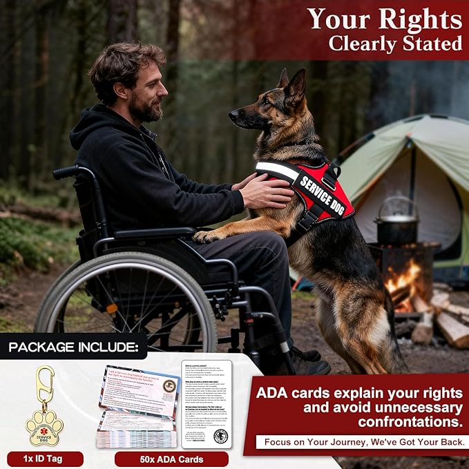 Opstin Service Dog Vest, ID Tag + 50 ADA Information Cards, Service Dog Harness w Patch in Sizes X Small to XX Large, Ruggedized Metal Tag, Service Animal Information Cards, ESA Accessory Set Medium