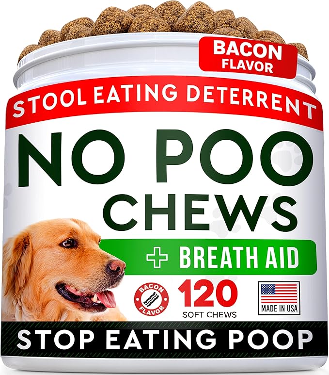 STRELLALAB No Poo Treats for Dogs - Coprophagia Stool Eating Deterrent - Digestive Enzymes - Gut Health & Immune Support - Stop Eating Poop - Bacon Flavor 120 Chews
