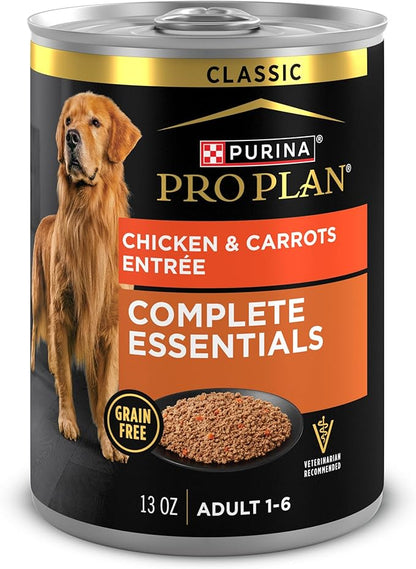 Purina Pro Plan Grain Free Complete Essentials Classic Pate Dog Food, Chicken and Carrots Entrée - (Pack of 12) 13 oz. Cans