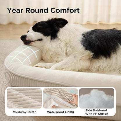 Bedsure Orthopedic Dog Bed Medium Size Dog - 360° Oval Bolster Medium Dogs Beds for Senior Dogs with Waterproof Washable Cover, Comfort Pet Sofa Couch with Ultra-Soft Fleece, Beige, 30"