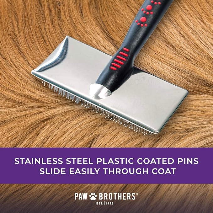Paw Brothers Soft Pin Flat Slicker Brush for Dogs, Professional Grade Brush for Large Dogs, Coated Tips, Gentle on Skin, Remove Tangles and Mats, Maximum Coverage, X-Large