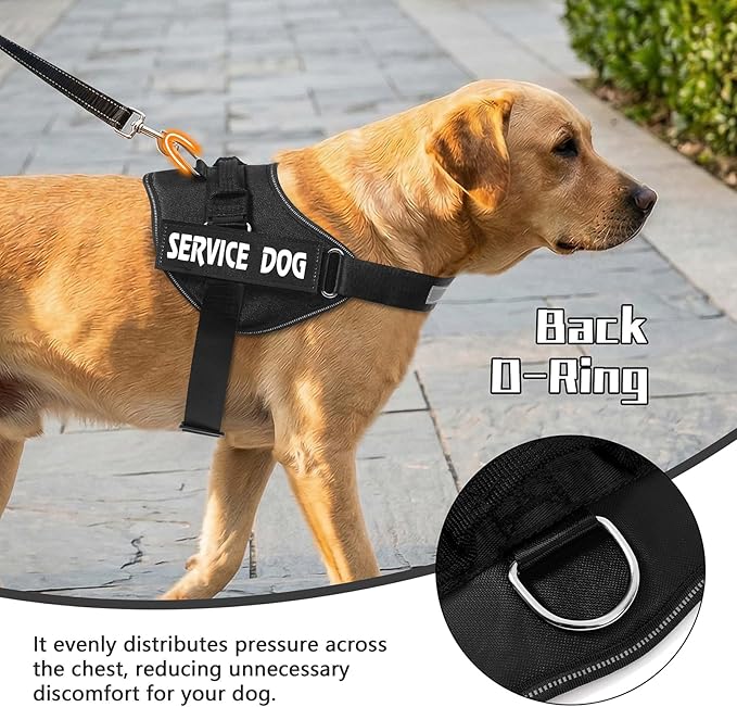 MUMUPET Service Dog Vest Harness, No Pull Reflective Adjustable with Handle, Soft Breathable Padding for Large Dogs, 2 Removable Velcro Patches (Black, L)