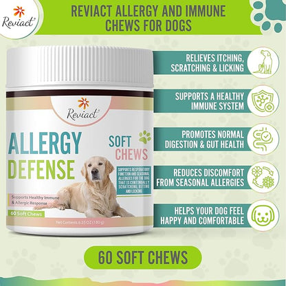 Allergy and Immune Support for Dogs – Itchy Skin Relief with Probiotics, Digestive Aid, Anti-Itch, Dry Skin & Coat Health, Hot Spots and Paw Licking, 60 Chewable Treats