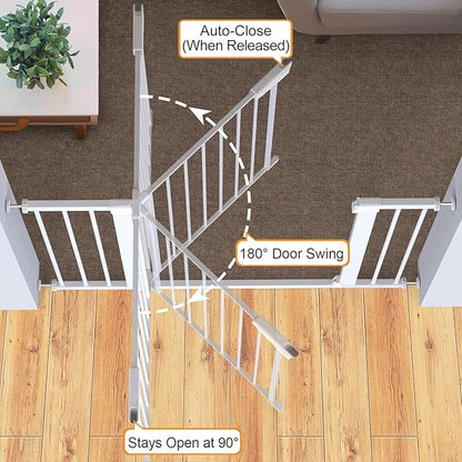 Cumbor 29.7-46" Baby Gate for Stairs, Toddler Safety Essentials for The House, Auto Close Dog Gate for Doorways, Mom's Choice Awards Winner-Easy Install Pressure Mounted Pet Gates for Dogs, White