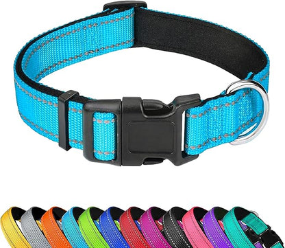 Reflective Dog Collar, Adjustable Soft Neoprene Padded Nylon Pet Collars with Buckle for Extra Large Dogs, Sky Blue,XL