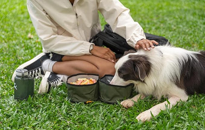 OllyDog Superbowl | Collapsible Dog Travel Bowl | 2 Compartment Food & Water | Foldable| Portable Dog Bowl | Hiking, Camping (Winter Moss)