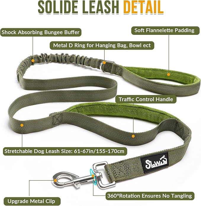 SlowTon No Pull Dog Harness - Heavy Duty Dog Harness and Leash Set for Medium Large Doggies, Reflective Tactical Harness with Soft Padded and Front Clip for Easy Walk and Training (Green S)