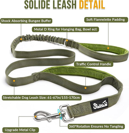 SlowTon No Pull Dog Harness - Heavy Duty Dog Harness and Leash Set for Medium Large Doggies, Reflective Tactical Harness with Soft Padded and Front Clip for Easy Walk and Training (Green S)