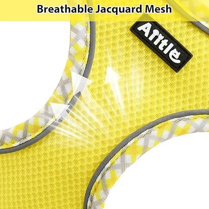 AIITLE Small Dog Harness - Breathable Double-Layer Jacquard No-Choke Vest, Durable Anti-Tear Fabric with Reflective Trim - Perfect for Running, Parties, Daily Walks (Yellow, XS)