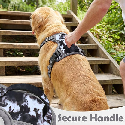 Funfox Dog Harness No Pull, Adjustable Pet Vest Harness, Super Soft Material with Vertical Handle Easy Control, Reflective Night Walking, 2 Leash Clips for XLarge Dogs, Misty Gray, XL
