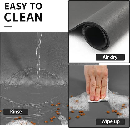 HotLive Dog Food Mat - Absorbent Cat Mat for Food and Water, No Stains Pet Feeding Bowl Mat, Easy to Clean Pet Placemats, Quick Dry Dog Water Dispenser Mat for Messy Drinkers | Paw Dark Grey 18"x 34"