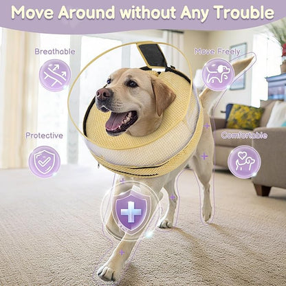 Soft Inflatable Dog Cone for Surgery Recovery, Protective Dog Donut Collar with Shield to Stop Licking Wounds, 2-in-1 Patented Comfort Blow-Up Collar for Small and Medium Pets (Khaki, M+)