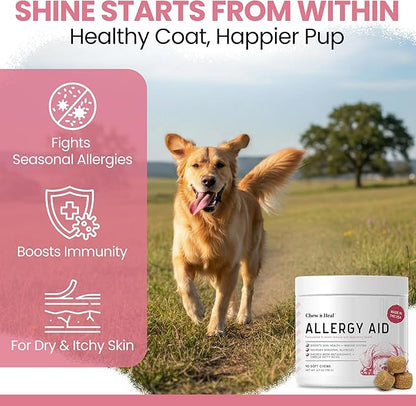 Dog Allergy Chews - 90 Delicious Soft Chew Treats - Anti Itch Allergy Relief for Dogs and Cats - Boosts Immune System, Promotes Skin Health - Seasonal Treatment for Pets - Made in The USA