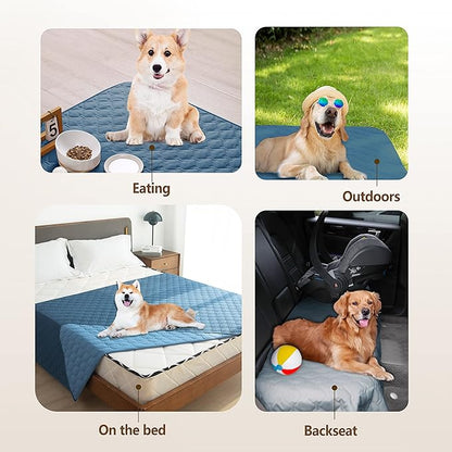 gogobunny 100% Double-Sided Waterproof Dog Bed Cover Pet Blanket Sofa Couch Furniture Protector for Puppy Large Dog Cat, Reversible (82x102 Inch (Pack of 1), Dark Blue/Light Blue)