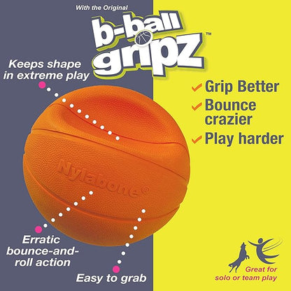 Nylabone Power Play Gripz Felt Basketball Rubber Fetch Toy, Squeaky Ball for Dogs, Medium (1 Count) (Pack of 2)