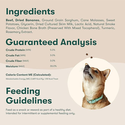 Jinx Beef & Banana Training Treats for Dogs and Puppies, Low-Calorie, All Natural, Slow-Smoked Real Beef, No Fillers 4oz, 6 Pack