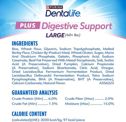 Dentalife Plus Digestive Support Dog Treats for Large Dogs 40 lbs. and up, Cleans Teeth, Freshens Breath, & Supports Healthy Gut, Chicken & Pumpkin Flavor, 7 oz., 6 Chews - 6 ct. Pouch (Pack of 2)