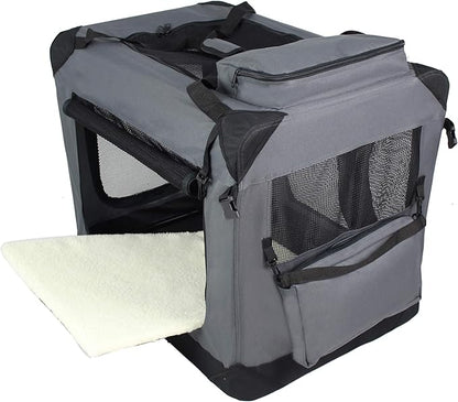 EliteField 3-Door Folding Soft Dog Crate with Carrying Bag and Fleece Bed (2 Year Warranty), Indoor & Outdoor Pet Home (36" L x 24" W x 28" H, Gray)