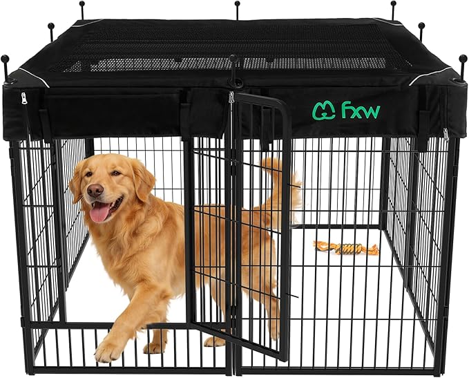 FXW Rollick Unleashed Dog Playpen for Indoor, Yard, RV Camping, 40 inch 8 Panels Dog Pen with Playpen Cover for Medium and Large Dogs, Black│Patented