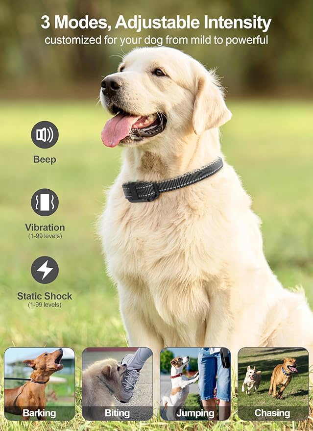 FunniPets Dog Shock Collar 2 Pack - Dog Training Collar with Remote IP65 Waterproof E Collar for Dogs Training with Shock Vibrate Beep and Light Modes for Small Medium Large Dogs