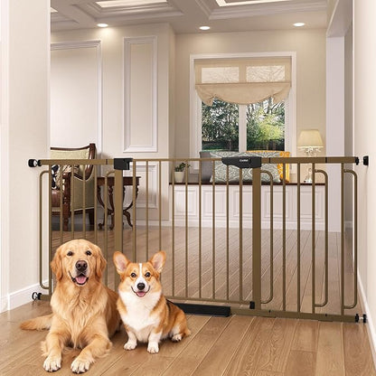 Cumbor 29.7-51.5" Baby Gate (Brown) & 36.6-69" Extra Wide Dog Gate (Brown) for Stairs, Doorways & Hallways