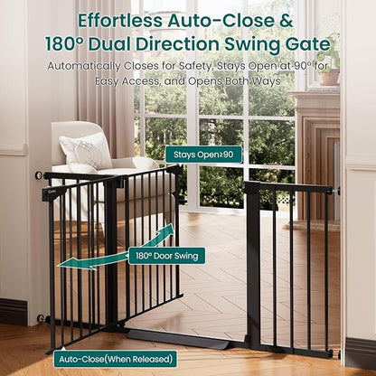 Cumbor 2 Pack 30-54" Baby Gate for Stairs, Dual Lock & Self-Closing Dog Gate for Doorways, Easy Install Pressure Mounted Pet Gates Indoor, Easy Walk Thru Wide Safety Proofing for Babies & Pets, Black