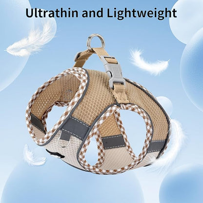 AIITLE Dog Harness and Leash Set - Ultra-Comfortable XXS-XL Vest with Strong Magic Tape & Glow-in-Dark Reflective Strips, Chafe-Free for Teddy, Schnauzer (Brown-Beige, M)