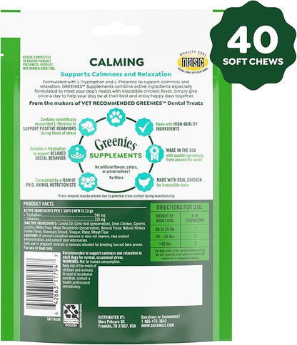 Greenies Supplements Calming Chews for Dogs Chicken Flavor, Dog Calming Chews, 7.3 oz. Container of 40 Count