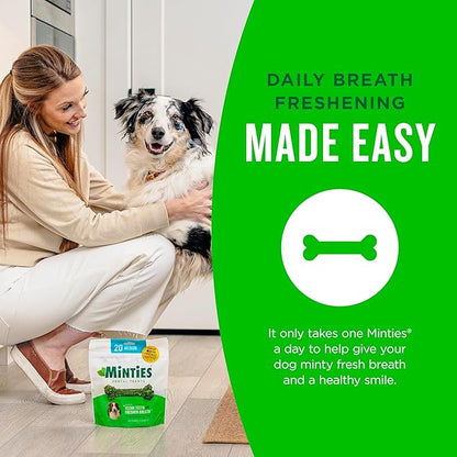 Minties Dental Chews for Dogs, 12 Count, Vet-Recommended Mint-Flavored Treats for Large Dogs Over 50 lbs, Dental Bones Clean Teeth, Fight Bad Breath, and Removes Plaque and Tartar