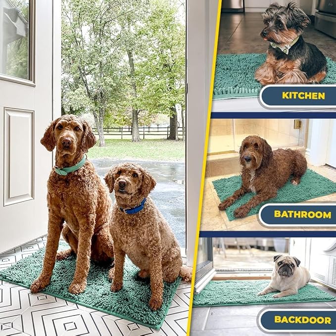 Muddy Mat® | Super Absorbent Door Mat Indoor, Microfiber Quick Dry Chenille Entryway Rug, Non-Slip Front Door Mat, Indoor Mats for Entryway, Machine Washable Pet Rug, Sea Green 36"x60"
