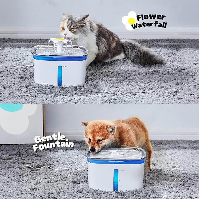 Veken Innovation Award Winner 95oz/2.8L Cat Water Fountain with Stainless Steel Lid, Automatic Pet Fountain Dog Water Dispenser with Replacement Filters for Cats, Dogs (Silver, Stainless Steel)