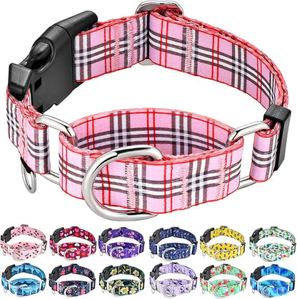Martingale Collar with Quick Release Buckle Cute Girl Female Training Dog Collars (Pink Plaid, Large)