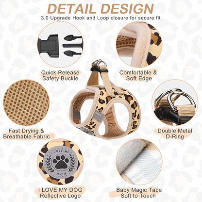 BEAUTYZOO Step in Dog Harness and Leash Set,Reflective Dog Harness No Pull No Choke Puppy Harness for Small Medium Large Dogs Cats,Soft Padded Mesh Vest Harnesses for Girl Boy Pets,Leopard Khaki S