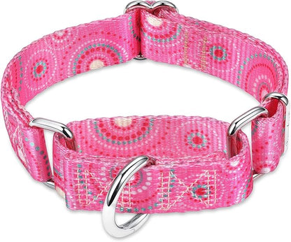 Martingale Collar Dog Collar No Pull Pet Collar Heavy Duty Dog Martingale Collars Silky Soft with Unique Pattern for Medium and Large Dogs (Firework Dots Pink,L)