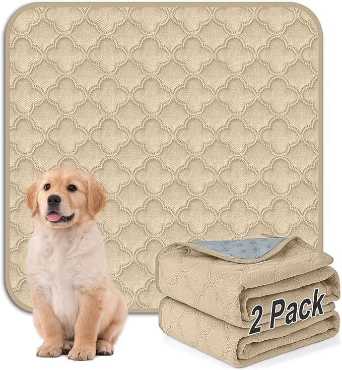 FunFurry Washable Pee Pads for Dogs - 2 Pack Reusable Waterproof Puppy Training Pads, Super Absorbent with Dog Paw Shape Non-Slip Backing (Cream, 36" X 36" - 2 Pack)
