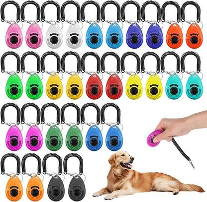30 Pcs Dog Training Clicker, Pet Behavioral Training Clickers with Wrist Strap Bird Clicker Cat Clickers Puppy Trainings Supplies for Dogs Cats Horses Birds Behavioral Train Accessories
