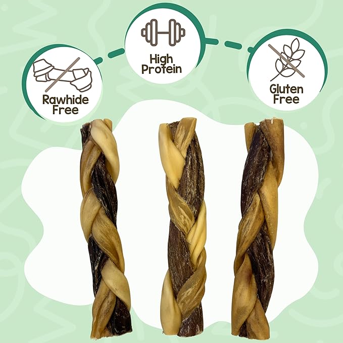 Nature Gnaws Braided Gnaws for Dogs 5-6" (3 Count) - Long Lasting for Small and Medium Dogs - Natural Beef Bully Stick Combo Braids - Rawhide Free