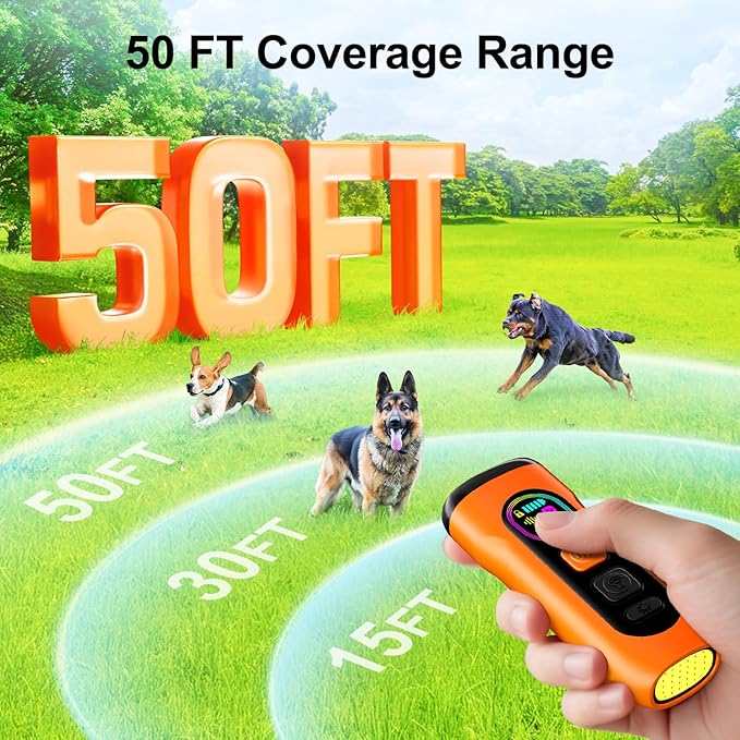 2 Pack Dog Bark Deterrent Devices Anti Barking Device for Dogs Ultrasonic Bark Stopper Portable Dog Training Tool Indoor Outdoor Up to 50ft Correct Bad Behavior of Own or Neighbor's Dog (Orange)