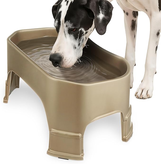 Neater Pet Brands Extra Large Water Bowl for Dogs, Elevated Outdoor Dog Water Bowl (2.25 Gallon XL Capacity), Big Trough Style Food Dish for Indoors or Outside, No Spill Large Dog Bowls, Champagne