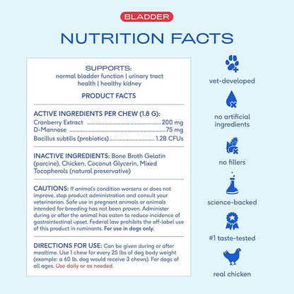 Native Pet Dog UTI Treatment - Cranberry Supplement for Dogs - Supports Normal Bladder Function, Urinary Tract & Kidney Health - Real Cranberry Extract, D-Mannose & Probiotics - Air-Dried - 120 Chews