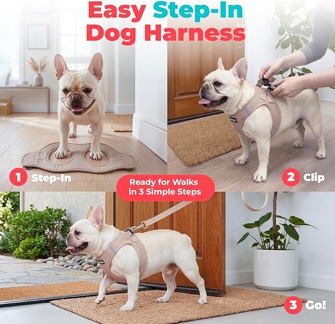 Best Pet Supplies Voyager Step-in Air Harness - All Weather Mesh, Reflective, No Pull Harness for Dogs, Cats - Secure with Hook & Loop Fastener, Buckle, Double D-Rings - Khaki, M