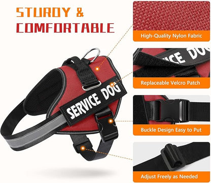 MUMUPET Service Dog Harness, No Pull Reflective Adjustable Vest with Handle, Soft Breathable Padding for Small Dogs, 2 Removable Velcro Patches (Red, S)