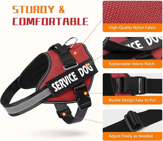 MUMUPET Service Dog Vest, No Pull Reflective Adjustable Harness with Handle, Soft Breathable Padding for Large Dogs, 2 Removable Velcro Patches (Red, XL)