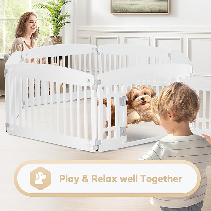 Simple Deluxe Dog Playpen, 24" Exercise 6-Panel Pet Playpen with Door, Safe and Secure, Folding and Portable Puppy Playpen for Puppies and Small Dogs, White