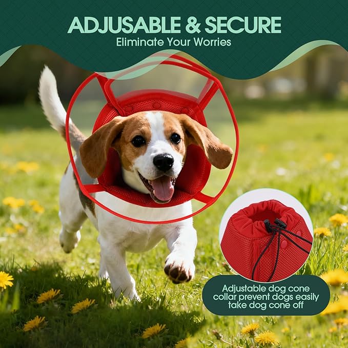 Kuoser Small Dog Cone Collar After Surgery, Soft Cone for Dogs to Stop Licking, Breathable Pet Recovery Collar Comfortable Elizabethan Collars, Adjustable Protective Dog Cones for Small Dogs, Red S